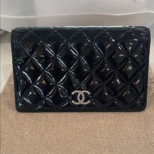 Chanel Black Patent Quilted Wallet